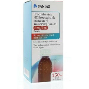 Broomhexine HCl hoestdrank extra sterk suikervrij Sanias 8 mg/5 ml
