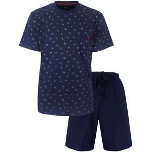 Paul Hopkins Heren Shortama - met Ronde Hals - Borstzakje - Blauw - Maat S