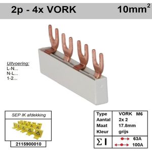 Sep kam vork M6 2 fase 4 polig 17,8mm grijs