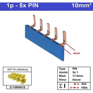 SEP - Kamrail - Geïsoleerde Doorverbindingskam - Blauw - 1Fase - 5pol.