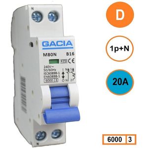 Gacia installatieautomaat 1P+N D20 6KA - M80N-D20