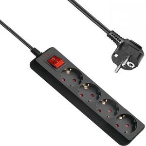 Tafelcontactdoos - Zwart - 4-voudig - Met Schakelaar - 5 Meter