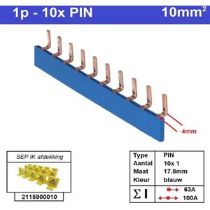 Sep kam pin 1 fase 10 polig 17,8mm gebogen blauw