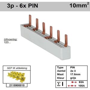 Sep kam pin 3 fase 6 polig 17,8mm gebogen grijs