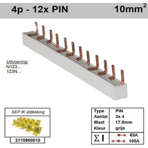 Sep kam pin 4 fase 12 polig 17,8mm gebogen grijs