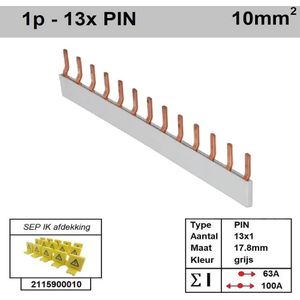 Sep kam pin 1 fase 13 polig 17,8mm grijs