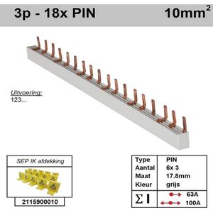Sep kam pin 3 fase 18 polig 17,8mm gebogen grijs