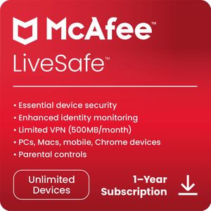 McAfee LiveSafe - onbeperkt aantal apparaten - abonnement voor 1 jaar
