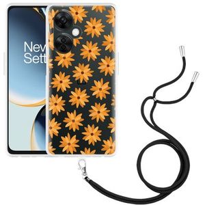 Hoesje met koord geschikt voor OnePlus Nord CE 3 Lite 5G Oranje Bloemen