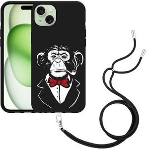 Hoesje met koord Zwart geschikt voor iPhone 15 Plus Smoking Chimp