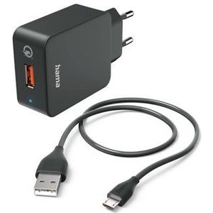 Hama USB Oplader met oplaadkabel - 19,5W - Qualcomm - USB-A naar Micro USB Kabel - 1,5 meter - Zwart