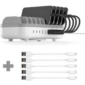 120W Smart Charging Docking Station met 10 poorten - USB / USB-C + 3x USB naar Lightning Kabel - MFI gecertificeerd - 20cm + 2x USB-A naar USB-C Kabel - 20cm - Wit