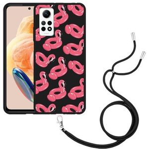 Hoesje met koord Zwart geschikt voor Xiaomi Redmi Note 12 Pro 4G Inflatable Flamingos