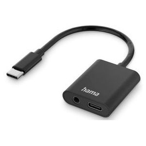 Hama 2-in-1 Audio/Laadadapter - USB-C naar 3,5mm/USB-C Adapter - 8cm - Zwart
