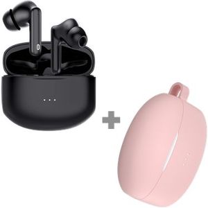 Draadloze Oordopjes met Active Noise Cancelling (Zwart) + Siliconen Hoesje (Roze)