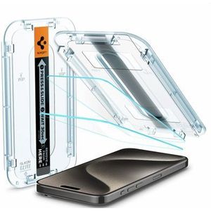 Screen Protector geschikt voor iPhone 15 Pro Max - Spigen Glass Met Montage Frame EZ FIT - 2 Pack