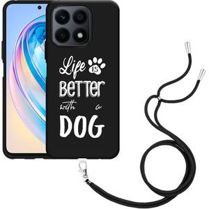 Hoesje met koord geschikt voor Motorola Edge 40 Pro Life Is Better With a Dog Wit