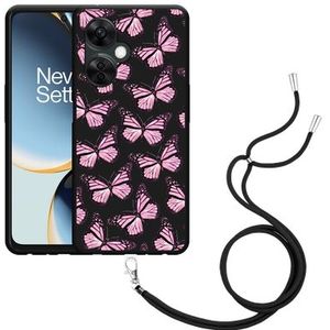 Hoesje met koord geschikt voor OnePlus Nord CE 3 Lite 5G Roze Vlinders