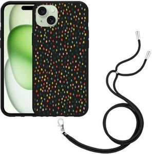 Hoesje met koord Zwart geschikt voor iPhone 15 Plus Happy Dots