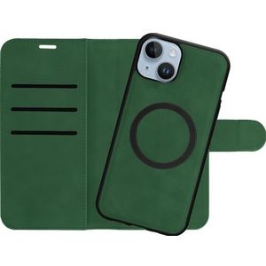 Uitneembare 2-in-1 Bookcase geschikt voor iPhone 15 - geschikt voor Magsafe - Hoesje met Pasjeshouder - Groen
