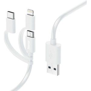 Hama 3 in 1 Oplaadkabel - USB naar Lightning/Micro-USB/USB-C kabel - 1 meter - Wit