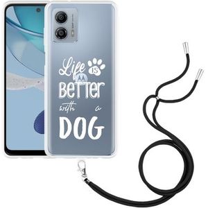 Hoesje met koord geschikt voor Motorola Moto G53 5G Life Is Better With a Dog Wit