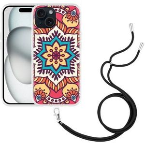 Hoesje met koord geschikt voor iPhone 15 Mandala Hippie