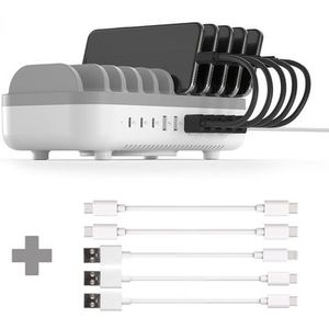 120W Smart Charging Docking Station met 10 poorten - USB / USB-C + 2x USB-C naar USB-C + 2x USB-A naar USB-C + 1x USB naar Lightning - Wit