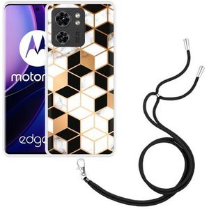 Hoesje met koord geschikt voor Motorola Edge 40 Black White Marble