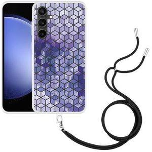 Hoesje met koord geschikt voor Samsung Galaxy S23 FE Paars Hexagon Marmer