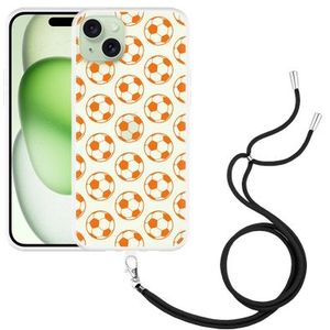 Hoesje met koord geschikt voor iPhone 15 Plus Orange Soccer Balls