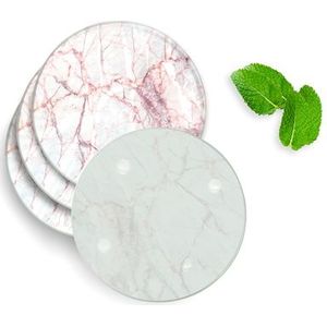 4 Luxe Glazen Onderzetters - Design White Pink Marble - Rond