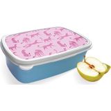 Broodtrommel Blauw met Roze Cheeta's Design