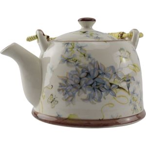 Clayre & Eef Theepot met filter 800ml 18x14x12cm wit Aardewerk Clayre & Eef Theepot