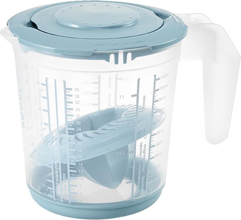 Keeeper - Maatbeker met deksel en Citruspers - Antislip- 1L - 14x15cm - noords blauw