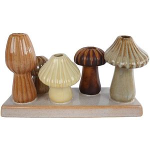 Vaas paddestoel creme/bruin/beige aardewerk 19x7x10cm crème Aardewerk Merkloos Vaas