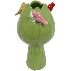 Countryfield Vaas Tulp Met Vogels Groen 11x11x22cm groen Aardewerk Countryfield Vaas