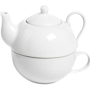 Porseleinen theepot set met kopje wit 1250 ml - theepotten voor 1 persoon