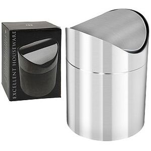 Afvalbakje voor op tafel met swing deksel materiaal RVS rvs RVS Excellent Houseware Prullenbak (12.0000cm x 12.0000cm)
