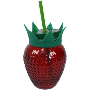 Decoris Drinkbeker Aardbei Met Rietje Glas Rood 450ml Dia.10x13cm NIET Vaatwasserbestendig rood Decoris Longdrinkglas