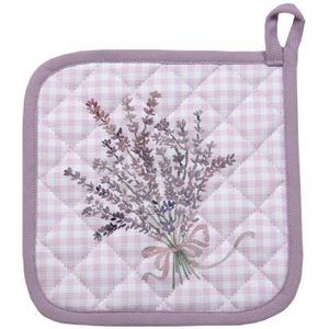 Clayre & Eef Pannenlap 20x20 cm Paars Wit Katoen Vierkant Lavendel Afgiet Pannenlap