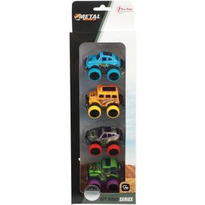 Toi Toys Metal Pull-back Off Road Mini Auto's Set A 4 verschillende Kunststof Toi-Toys Speelgoedvoertuig