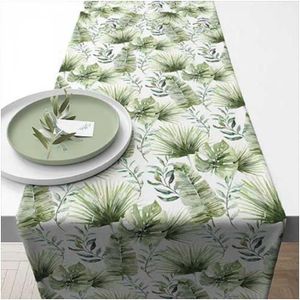 Ambiente Tafelloper 40x150cm Jungle Leaves White groen Katoen Ambiente Tafellaken (150.0000cm x 40.0000cm)