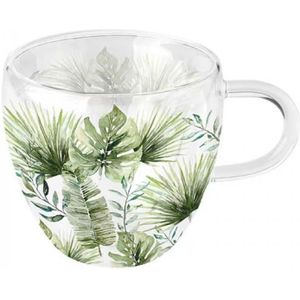 1 Dubbelwandig theeglas - Jungle leaves white - 200ml