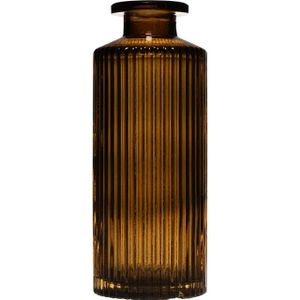 Tobi Lines Flesvaas taupe Ø5,4xh13cm taupe Glas Hakbijl Glass Vaas