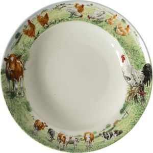 Wiebe's Farm Diep bord koe kip Ø23cm doos a 6 stuks porselein multi Porselein Wiebe van der Zee Bord