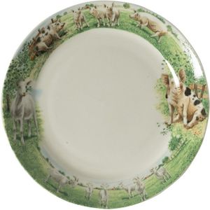 Wiebe's Farm Bord geit varken Ø18cm doos a 6 stuks porselein multi Porselein Wiebe van der Zee Bord