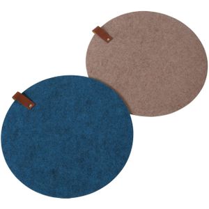 Boltze Home Placemat Modena vilt met leren stukje- Dia 38cm- verkrijgbaar in bruin of blauw