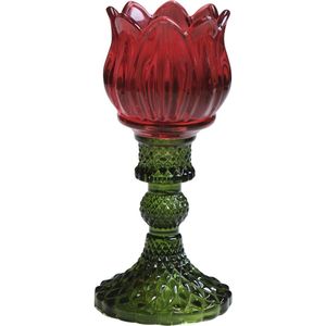 glas waxinelicht tulp rood 17cm