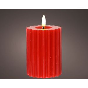 Lumineo LED kaars Ribbel voor binnen met vlameffect en timer dia.7,5x12cm kerstrood rood Wax Lumineo Led kaars